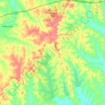 Topografische Kaart Natchez Trace State Park Hoogte Reli F