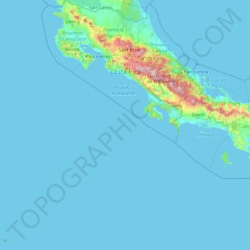 Topografische kaart Costa Rica, hoogte, reliëf