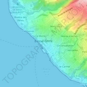 Topografische kaart Basse-Terre, hoogte, reliëf