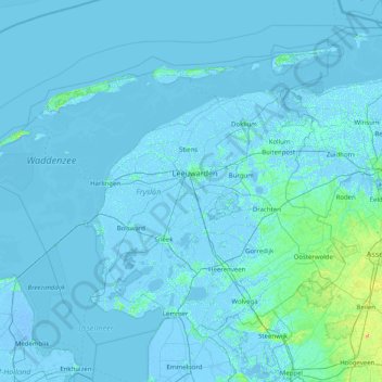 Topografische kaart Fryslân, hoogte, reliëf