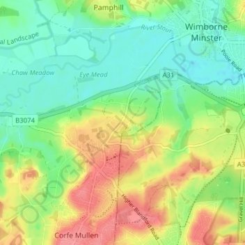 Topografische kaart East End, hoogte, reliëf