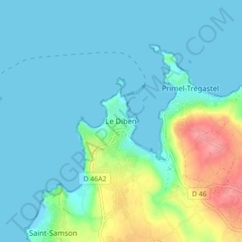 Topografische kaart Le Diben, hoogte, reliëf