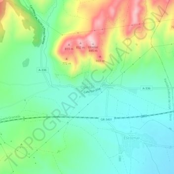 Topografische kaart Obéilar, hoogte, reliëf