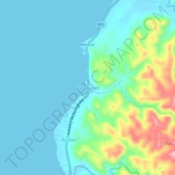 Topografische kaart Bagasawe, hoogte, reliëf