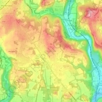 Topografische kaart Vertemate, hoogte, reliëf