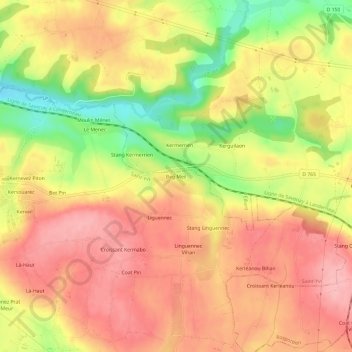 Topografische kaart Beg Meil, hoogte, reliëf