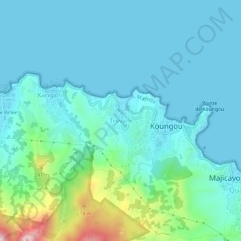 Topografische kaart Trévani, hoogte, reliëf