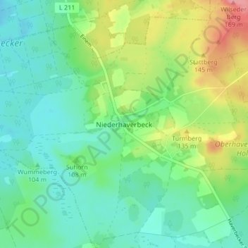 Topografische kaart Niederhaverbeck, hoogte, reliëf