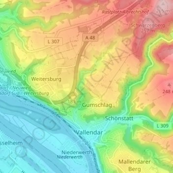 Topografische kaart Wüstenhof, hoogte, reliëf