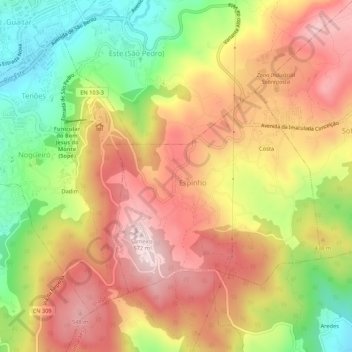 Topografische kaart Cachada, hoogte, reliëf