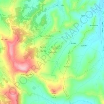 Topografische kaart Zucchetto, hoogte, reliëf