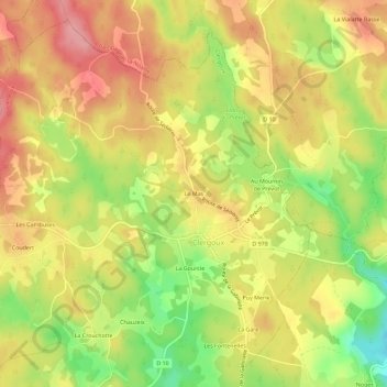 Topografische kaart Le Mas, hoogte, reliëf
