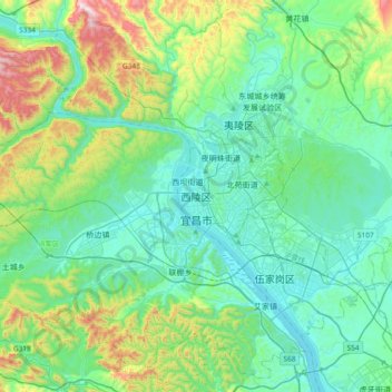 Topografische kaart Xiling District, hoogte, reliëf