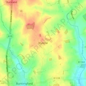 Topografische kaart Wyddial, hoogte, reliëf