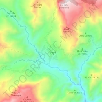 Topografische kaart Paya, hoogte, reliëf