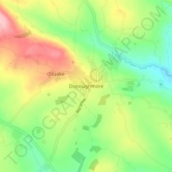 Topografische kaart Donoughmore, hoogte, reliëf