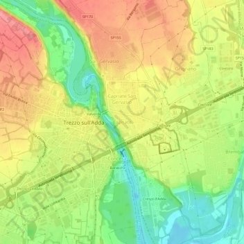 Topografische kaart Capriate, hoogte, reliëf