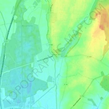 Topografische kaart Arcelot, hoogte, reliëf