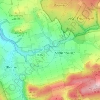 Topografische kaart Winkhausen, hoogte, reliëf