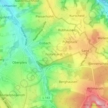Topografische kaart Frohnhardt, hoogte, reliëf