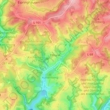 Topografische kaart Dhünn, hoogte, reliëf