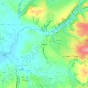 Topografische kaart Le Batut, hoogte, reliëf