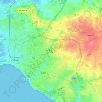 Topografische kaart Château-d'Olonne, hoogte, reliëf