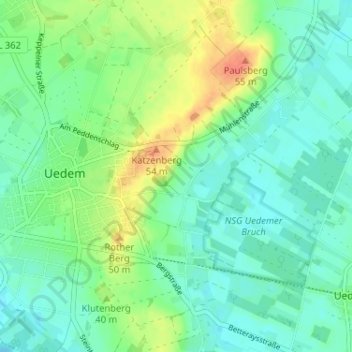 Topografische kaart Uedemerfeld, hoogte, reliëf