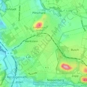 Topografische kaart Magerau, hoogte, reliëf