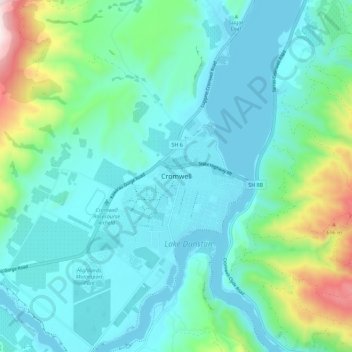 Topografische kaart Cromwell, hoogte, reliëf