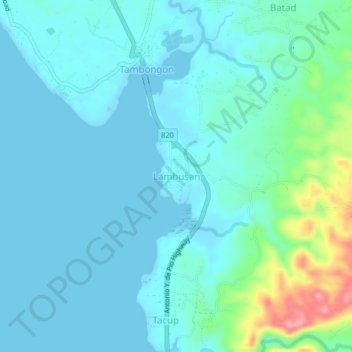 Topografische kaart Lambusan, hoogte, reliëf