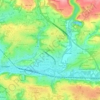 Topografische kaart Stang-Vihan, hoogte, reliëf