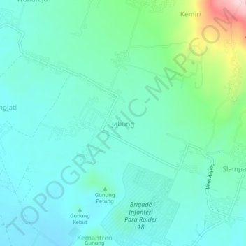 Topografische kaart Jabung, hoogte, reliëf