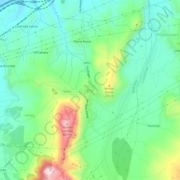 Topografische kaart Rodì, hoogte, reliëf