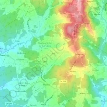 Topografische kaart Vide, hoogte, reliëf