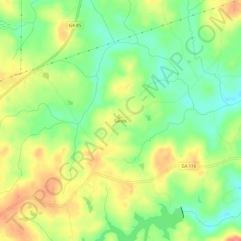 Topografische kaart Sardis, hoogte, reliëf