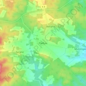Topografische kaart Fließau, hoogte, reliëf