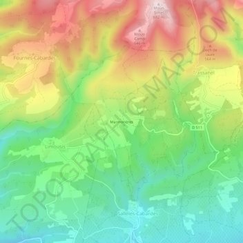 Topografische kaart Marmonières, hoogte, reliëf