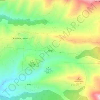 Topografische kaart Torogó, hoogte, reliëf