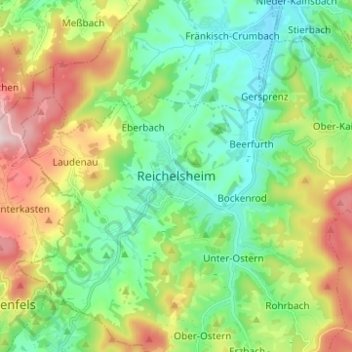 Topografische kaart Reichelsheim, hoogte, reliëf