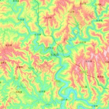 Topografische kaart Pingchang, hoogte, reliëf