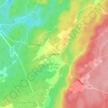 Topografische kaart Sandhult, hoogte, reliëf