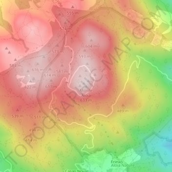 Topografische kaart Monte Aloia, hoogte, reliëf
