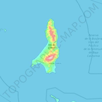 Topografische kaart Isla de Cedros, hoogte, reliëf