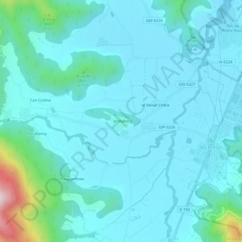 Topografische kaart el Mallol, hoogte, reliëf