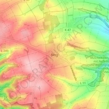 Topografische kaart Berg, hoogte, reliëf