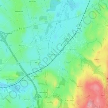 Topografische kaart Minderbetzigau, hoogte, reliëf