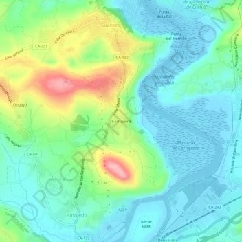 Topografische kaart Cortiguera, hoogte, reliëf