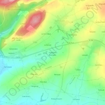Topografische kaart Guergadic, hoogte, reliëf