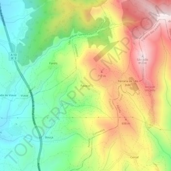 Topografische kaart Favacal, hoogte, reliëf